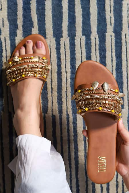 Tiesta Brown Embellished Jewel Sliders 