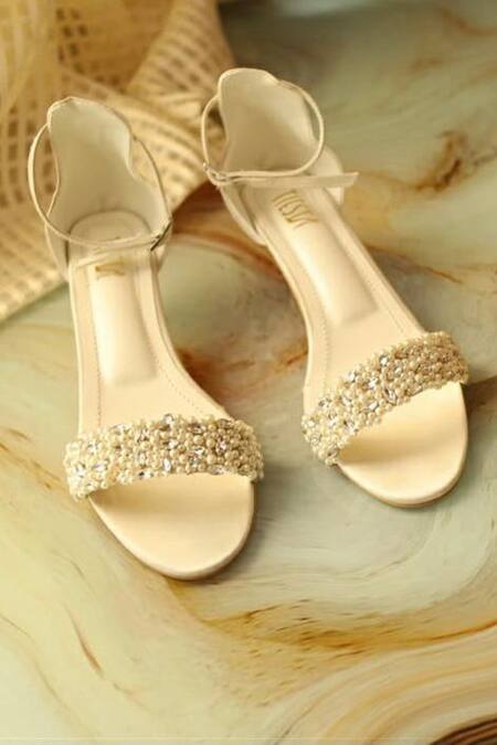 Shop_Tiesta_Gold Embroidery, Beads Naaz Embellished Heels _at_Aza_Fashions