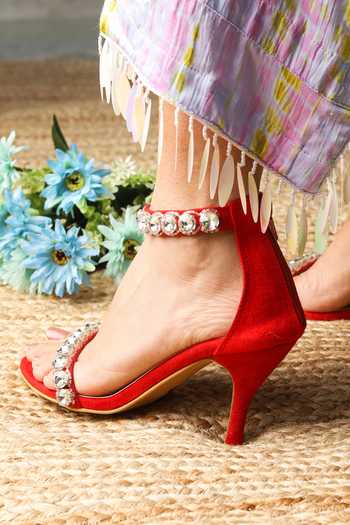 Shop Tiesta Red Embroidery Kash Stilettos at Aza Fashions Shop_Tiesta_Red Embroidery Kash Stilettos _at_Aza_Fashions