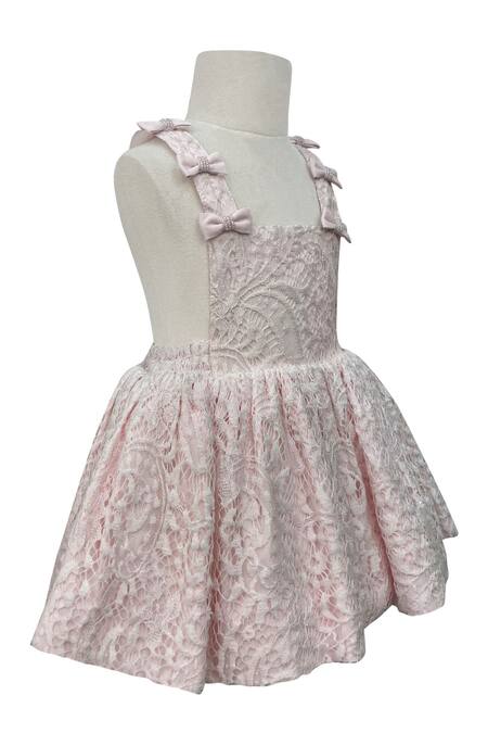 Jasmine And Alaia_Pink Embroidered Lace Work Joy Dress_Online_at_Aza_Fashions