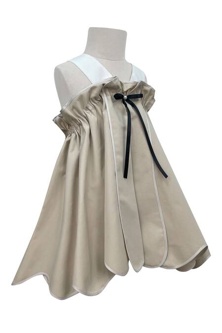 Jasmine And Alaia_Beige Cotton Plain The Krysta Dress_Online_at_Aza_Fashions