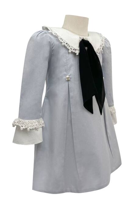 Jasmine And Alaia Blue Cotton Pearls, Lace Celia Collared Dress Online at Aza Fashions Jasmine And Alaia_Blue Cotton Pearls, Lace Celia Collared Dress _Online_at_Aza_Fashions