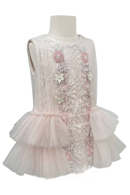 Jasmine And Alaia_Pink Tulle Embroidered Bead Work Amelia Dress_Online_at_Aza_Fashions