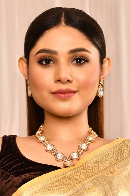 Minaki Gold Plated Zari, Crystals Kundan Necklace Set Online at Aza Fashions Minaki_Gold Plated Zari, Crystals Kundan Necklace Set _Online_at_Aza_Fashions