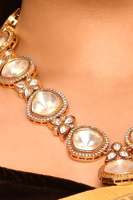 Buy Minaki Gold Plated Zari, Crystals Kundan Necklace Set Online at Aza Fashions Buy_Minaki_Gold Plated Zari, Crystals Kundan Necklace Set _Online_at_Aza_Fashions