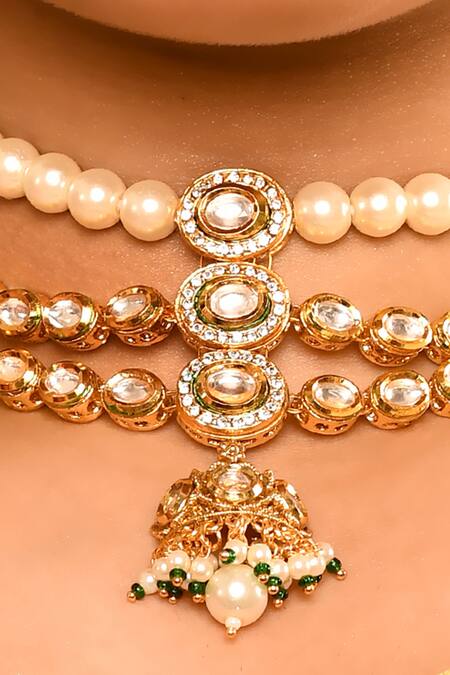 Buy_Minaki_Gold Plated Pearls, Diamonds Layered Kundan And Choker Set _Online_at_Aza_Fashions