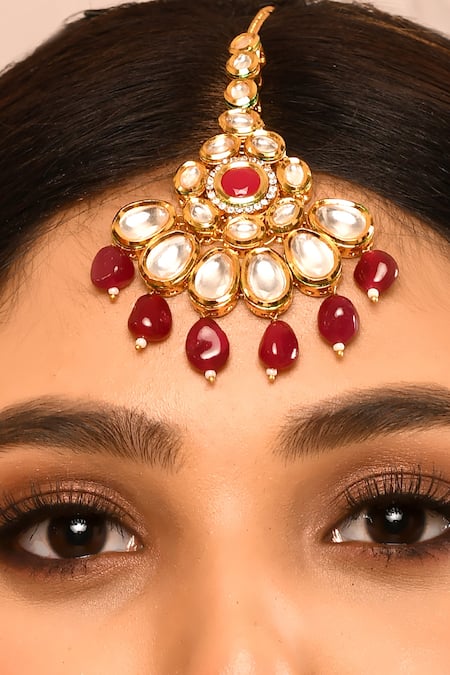 Minaki_Gold Plated Bead Drop Maangtikka _Online_at_Aza_Fashions