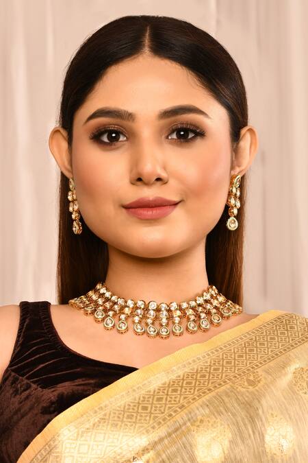 Minaki_Gold Plated Diamonds, Stones Layered Kundan Choker Set _Online_at_Aza_Fashions