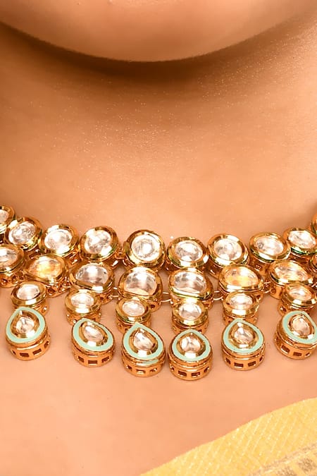 Buy_Minaki_Gold Plated Diamonds, Stones Layered Kundan Choker Set _Online_at_Aza_Fashions