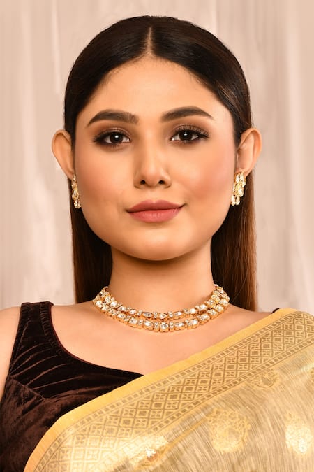 Minaki Gold Plated Stones Kundan Polki Necklace Set Online at Aza Fashions Minaki_Gold Plated Stones Kundan Polki Necklace Set _Online_at_Aza_Fashions