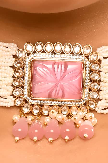 Buy_Minaki_Gold Plated Pearls, Beads, Diamonds Multi Layered Choker Set _Online_at_Aza_Fashions