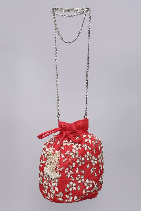 Ornatte_Red Embroidery Raina Potli Bag_Online_at_Aza_Fashions