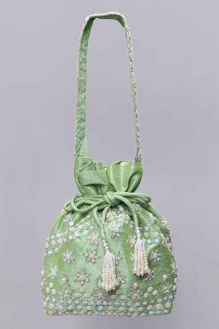 Ornatte_Green Embroidery Ritika Potli Bag_Online_at_Aza_Fashions