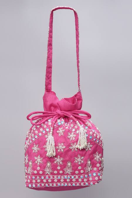 Ornatte_Pink Embroidery Ritika Potli Bag_Online_at_Aza_Fashions
