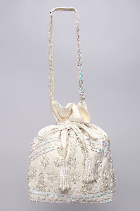 Ornatte_White Embroidery Ritika Potli Bag_Online_at_Aza_Fashions