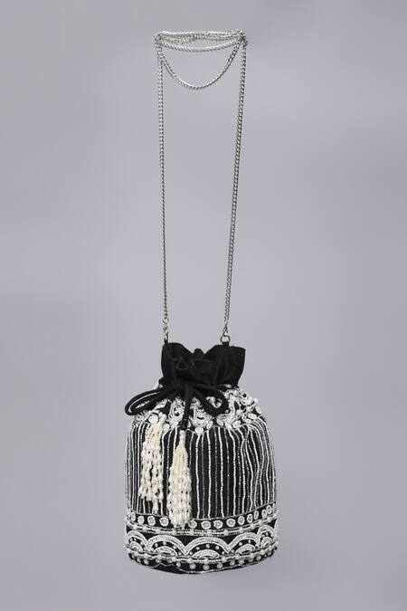 Ornatte_Black Embroidery Saanchi Potli Bag_Online_at_Aza_Fashions