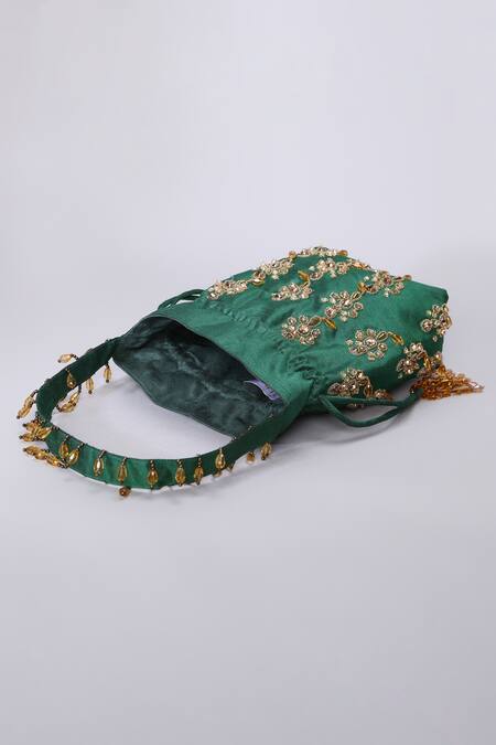 Buy_Ornatte_Green Embroidery Saanjh Potli Bag_Online_at_Aza_Fashions