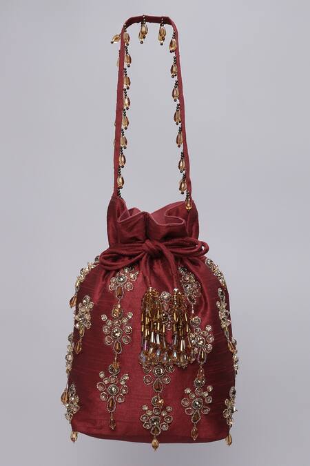 Ornatte_Maroon Embroidery Saanjh Potli Bag_Online_at_Aza_Fashions