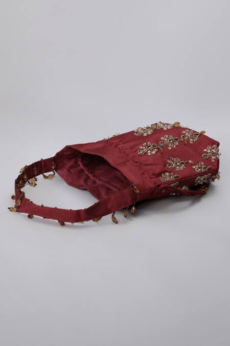 Buy_Ornatte_Maroon Embroidery Saanjh Potli Bag_Online_at_Aza_Fashions