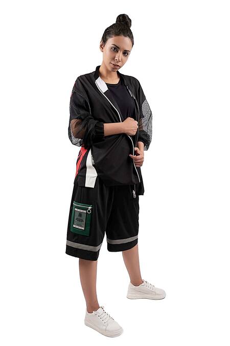 Buy_All2defy_Black Mesh And Dot Net Print Typographic Reversible Jacket_Online_at_Aza_Fashions