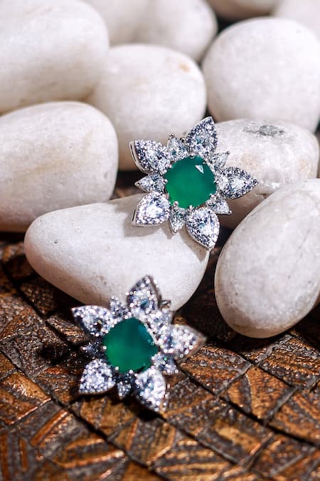 Sterling Silver Stud Earrings with Emerald and Diamond – Special Designs  Jewelers