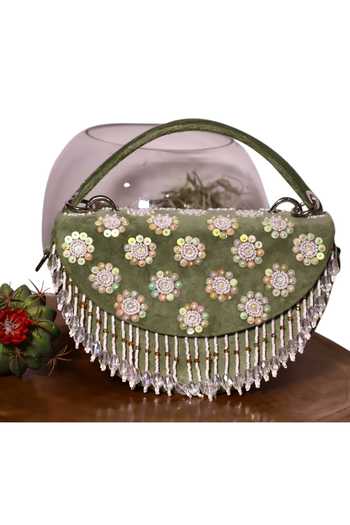 Buy Aamli Green Embroidery Kacchi Kairi Cross Body Clutch at Aza Fashions Buy_Aamli_Green Embroidery Kacchi Kairi Cross Body Clutch _at_Aza_Fashions