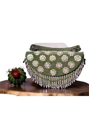 Shop Aamli Green Embroidery Kacchi Kairi Cross Body Clutch at Aza Fashions Shop_Aamli_Green Embroidery Kacchi Kairi Cross Body Clutch _at_Aza_Fashions