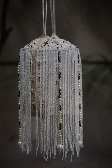 Shop Aamli White Embroidered Oorvashi Bead Work Bucket Bag at Aza Fashions Shop_Aamli_White Embroidered Oorvashi Bead Work Bucket Bag _at_Aza_Fashions