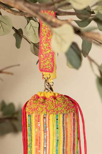 Shop Aamli Multi Color Embroidery, Beads Rangili Sequin Work Bucket Bag at Aza Fashions Shop_Aamli_Multi Color Embroidery, Beads Rangili Sequin Work Bucket Bag _at_Aza_Fashions