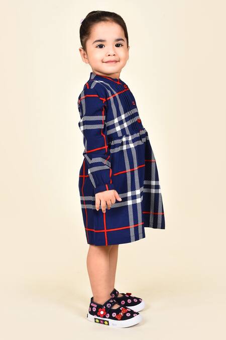 Buy_Pankhuri By Priyanka_Blue Crepe Print Checkered Dress_Online_at_Aza_Fashions