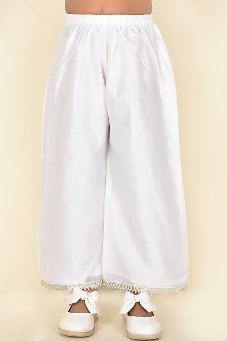 Shop Pankhuri By Priyanka White Chanderi Lace, Pom-poms Kurta Palazzo Set Online at Aza Fashions Shop_Pankhuri By Priyanka_White Chanderi Lace, Pom-poms Kurta Palazzo Set _Online_at_Aza_Fashions