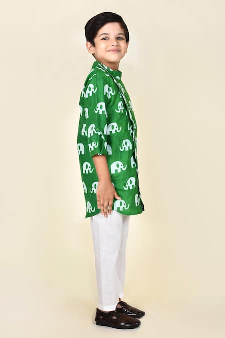 Pankhuri By Priyanka Green Cotton Elephant Print Kurta And Pant Set Online at Aza Fashions Pankhuri By Priyanka_Green Cotton Elephant Print Kurta And Pant Set _Online_at_Aza_Fashions