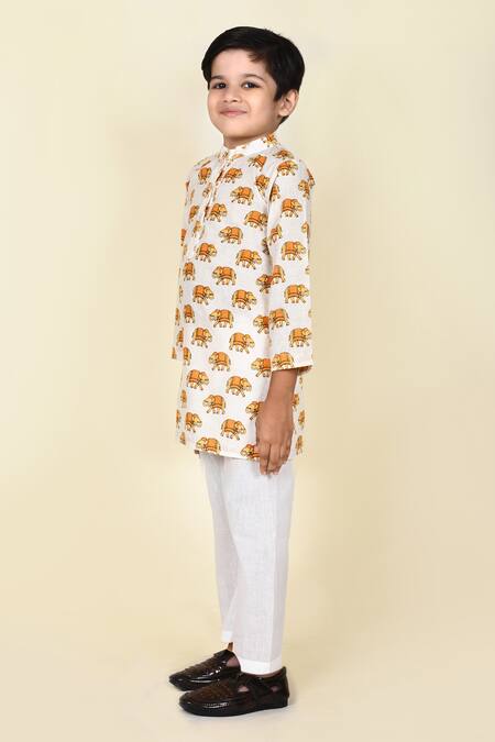 Buy Pankhuri By Priyanka Yellow Cotton Embroidery Elephant Print Kurta And Pant Set Online at Aza Fashions Buy_Pankhuri By Priyanka_Yellow Cotton Embroidery Elephant Print Kurta And Pant Set _Online_at_Aza_Fashions