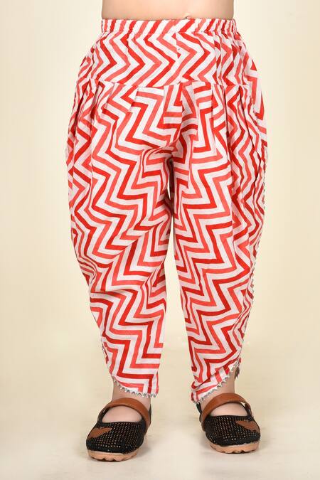 Shop_Pankhuri By Priyanka_Red Cotton Embroidery Floral Print Kurta And Tulip Pant Set _Online_at_Aza_Fashions