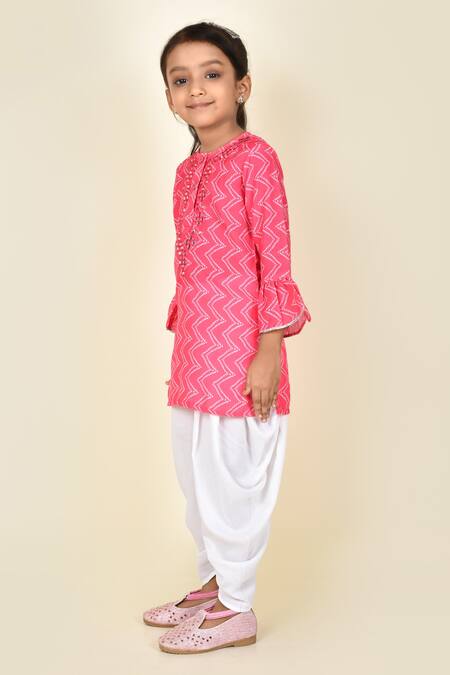 Buy_Pankhuri By Priyanka_Pink Muslin Mirrors Embroidered Neckline Kurta And Pant Set _Online_at_Aza_Fashions