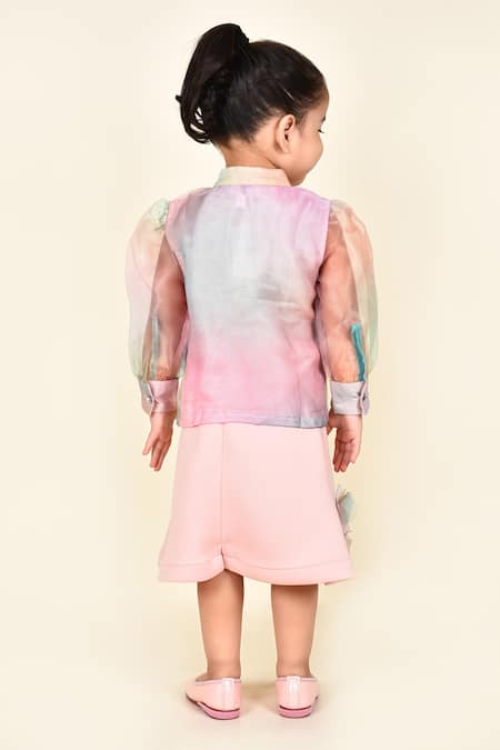 Shop Pankhuri By Priyanka Pink Organza Embroidery Band Collar Shirt And Skirt Set at Aza Fashions Shop_Pankhuri By Priyanka_Pink Organza Embroidery Band Collar Shirt And Skirt Set _at_Aza_Fashions