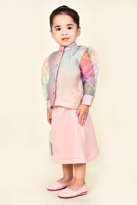 Buy Pankhuri By Priyanka Pink Organza Embroidery Band Collar Shirt And Skirt Set Online at Aza Fashions Buy_Pankhuri By Priyanka_Pink Organza Embroidery Band Collar Shirt And Skirt Set _Online_at_Aza_Fashions