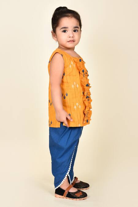 Pankhuri By Priyanka_Yellow Cotton Printed Top And Tulip Pant Set _Online_at_Aza_Fashions