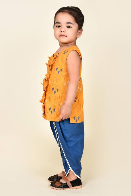 Buy_Pankhuri By Priyanka_Yellow Cotton Printed Top And Tulip Pant Set _Online_at_Aza_Fashions