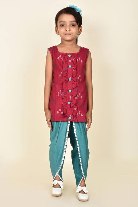 Pankhuri By Priyanka Green Cotton Embroidery Kurta And Tulip Pant Set Online at Aza Fashions Pankhuri By Priyanka_Green Cotton Embroidery Kurta And Tulip Pant Set _Online_at_Aza_Fashions