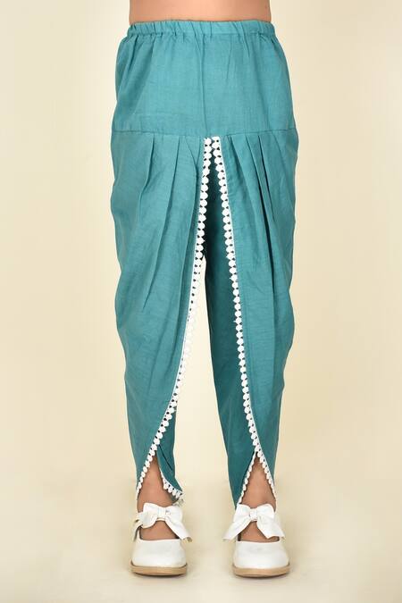 Shop Pankhuri By Priyanka Green Cotton Embroidery Kurta And Tulip Pant Set Online at Aza Fashions Shop_Pankhuri By Priyanka_Green Cotton Embroidery Kurta And Tulip Pant Set _Online_at_Aza_Fashions