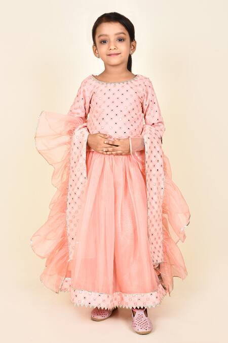Pankhuri By Priyanka Pink Georgette, Organza, Crepe Mirrors Work Hem Lehenga Set Online at Aza Fashions Pankhuri By Priyanka_Pink Georgette, Organza, Crepe Mirrors Work Hem Lehenga Set _Online_at_Aza_Fashions