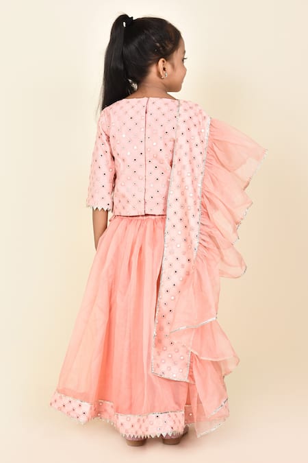 Shop Pankhuri By Priyanka Pink Georgette, Organza, Crepe Mirrors Work Hem Lehenga Set at Aza Fashions Shop_Pankhuri By Priyanka_Pink Georgette, Organza, Crepe Mirrors Work Hem Lehenga Set _at_Aza_Fashions