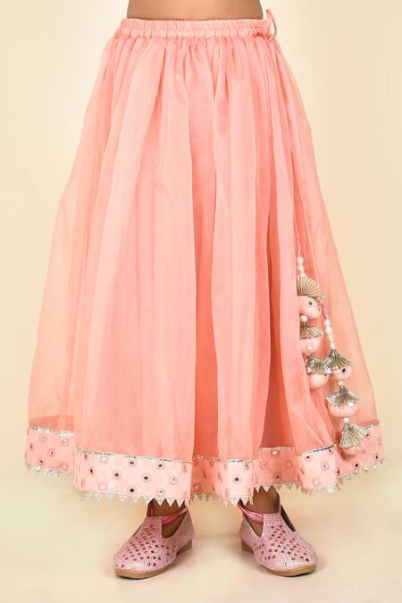 Shop Pankhuri By Priyanka Pink Georgette, Organza, Crepe Mirrors Work Hem Lehenga Set Online at Aza Fashions Shop_Pankhuri By Priyanka_Pink Georgette, Organza, Crepe Mirrors Work Hem Lehenga Set _Online_at_Aza_Fashions