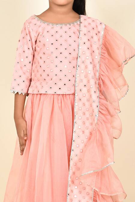 Pankhuri By Priyanka Pink Georgette, Organza, Crepe Mirrors Work Hem Lehenga Set at Aza Fashions Pankhuri By Priyanka_Pink Georgette, Organza, Crepe Mirrors Work Hem Lehenga Set _at_Aza_Fashions