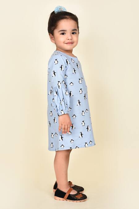 Pankhuri By Priyanka Blue Flannel Penguin Print Dress Online at Aza Fashions Pankhuri By Priyanka_Blue Flannel Penguin Print Dress _Online_at_Aza_Fashions