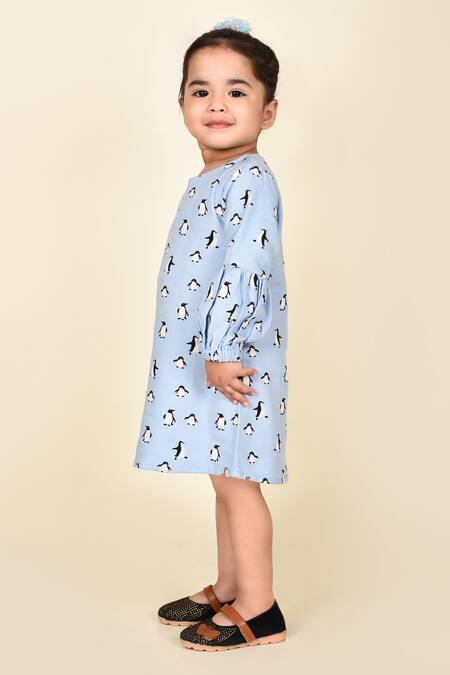 Buy Pankhuri By Priyanka Blue Flannel Penguin Print Dress Online at Aza Fashions Buy_Pankhuri By Priyanka_Blue Flannel Penguin Print Dress _Online_at_Aza_Fashions