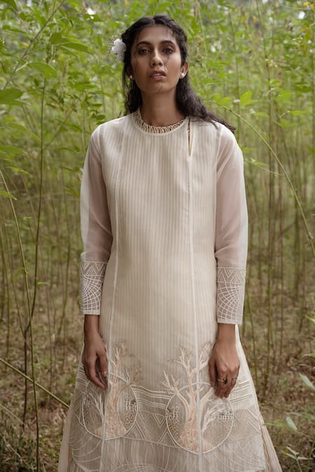 Buy Incheetape White Cotton, Organza, Chanderi Floral, Tree Asymmetric Kurta And Palazzo Set Online at Aza Fashions Buy_Incheetape_White Cotton, Organza, Chanderi Floral, Tree Asymmetric Kurta And Palazzo Set _Online_at_Aza_Fashions