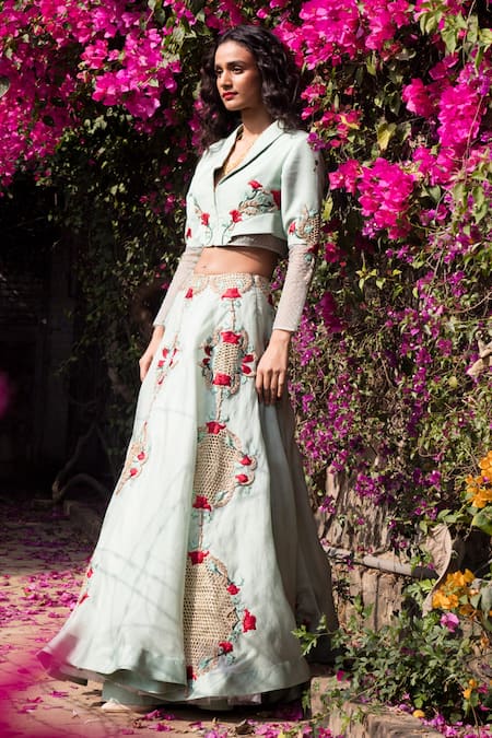 Incheetape Embroidered Jacket & Lehenga Set 