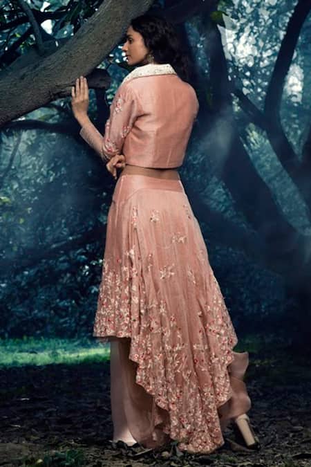 Incheetape Floral Embroidered Top & Lehenga Set 